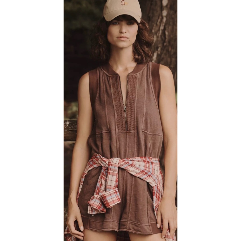 Daily Practice Anthropologie Canyon Sleeveless Romper Brown Mineral Wash Medium